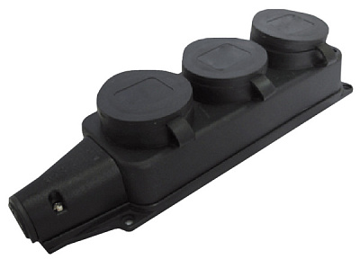 Розетка (колодка) каучуковая 3 гнезда 2P+PE 16A IP44 Универсал (40)**