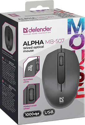 Мышь бесшумная Defender Alpha MB-507 3кн 1000dpi черный (40)