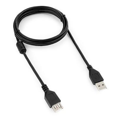 Удл. USB AM-AF 1.8м Cablexpert PRO двойное экранирование ферр. кольцо черный, пакет (1/200)
