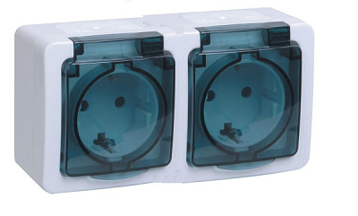 Розетка IEK Гермес 2-ая c/з IP54 белый/дым (5/50)