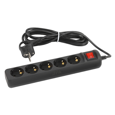 Удл 5гн  1.5м с/з выкл ПВС 2200Вт 3x0.75мм² черный Эра (20)