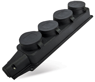 Розетка (колодка) каучуковая 4 гнезда 2P+PE 16A IP44 Универсал (8)