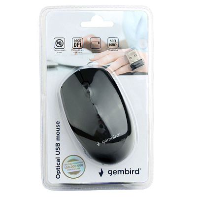 Мышь б/п бесшумная Gembird 354 3кн 1600dpi черный 1xBL (1/40)